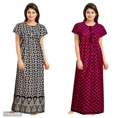 PMK FASHION 100% Cotton Nighty for Women || Long Length Printed Nighty/Maxi/Night Gown/Night Dress/Nightwear Inner  Sleepwear for Women's (Combo Pack of 2)