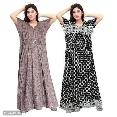 PMK FASHION 100% Cotton Kaftan for Women || Long Length Printed Nighty/Kaftan/Maxi/Night Gown/Night Dress/Nightwear Inner  Sleepwear for Women's (Combo Pack of 2)