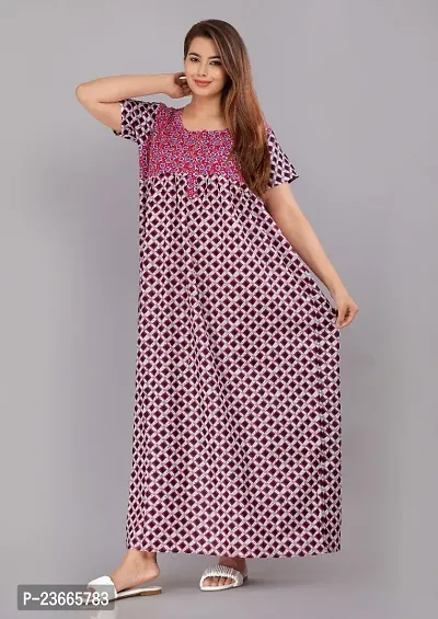 Comfortable Pink Cotton Nightdress For Women-thumb3