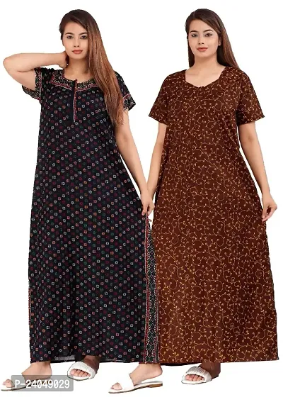 PMK FASHION 100% Cotton Kaftan for Women || Long Length Printed Nighty/Kaftan/Maxi/Night Gown/Night Dress/Nightwear Inner  Sleepwear for Women's (Combo Pack of 2)-thumb0