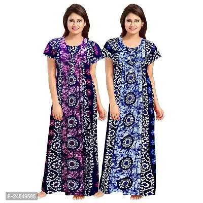 PMK FASHION 100% Cotton Nighty for Women || Long Length Printed Nighty/Maxi/Night Gown/Night Dress/Nightwear Inner  Sleepwear for Women's (Combo Pack of 2)