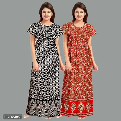 Elegant Cotton Printed Nighty For Women- Pack Of 2