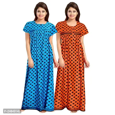 PMK FASHION 100% Cotton Nighty for Women || Long Length Printed Nighty/Maxi/Night Gown/Night Dress/Nightwear Inner  Sleepwear for Women's (Combo Pack of 2)