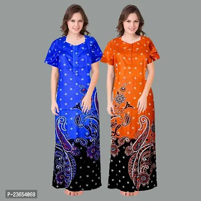 Elegant Cotton Printed Nighty For Women- Pack Of 2-thumb0