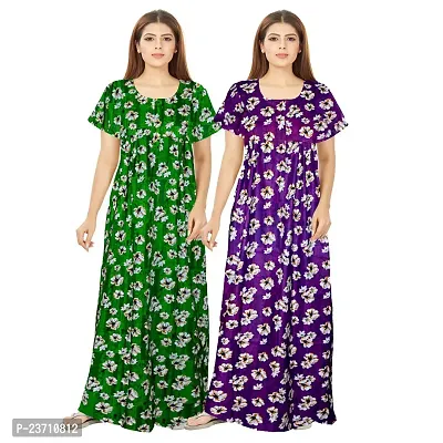 Stylish Multicoloured Cotton Printed Nighty For Women Pack Of 2-thumb0