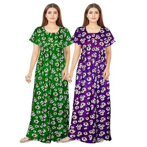 Fancy Cotton Printed Nighty For Women Pack Of 2