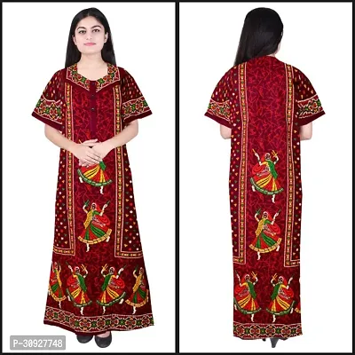 Stylish Maroon Cotton Blend Printed Nighty For Women