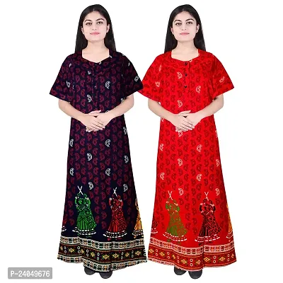 PMK FASHION 100% Cotton Nighty for Women || Long Length Printed Nighty/Maxi/Night Gown/Night Dress/Nightwear Inner  Sleepwear for Women's (Combo Pack of 2)