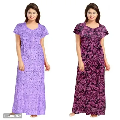 PMK FASHION 100% Cotton Nighty for Women || Long Length Printed Nighty/Maxi/Night Gown/Night Dress/Nightwear Inner  Sleepwear for Women's (Combo Pack of 2)