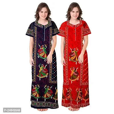 PMK FASHION 100% Cotton Nighty for Women || Long Length Printed Nighty/Maxi/Night Gown/Night Dress/Nightwear Inner  Sleepwear for Women's (Combo Pack of 2)