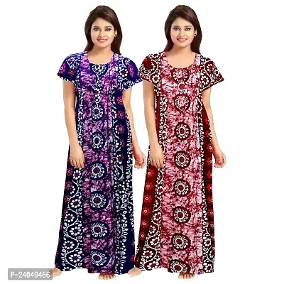 PMK FASHION 100% Cotton Nighty for Women || Long Length Printed Nighty/Maxi/Night Gown/Night Dress/Nightwear Inner  Sleepwear for Women's (Combo Pack of 2)