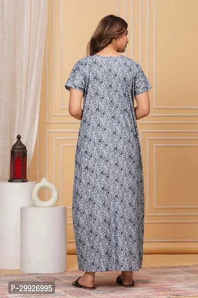 Elegant Grey Cotton Printed Nighty For Women-thumb3