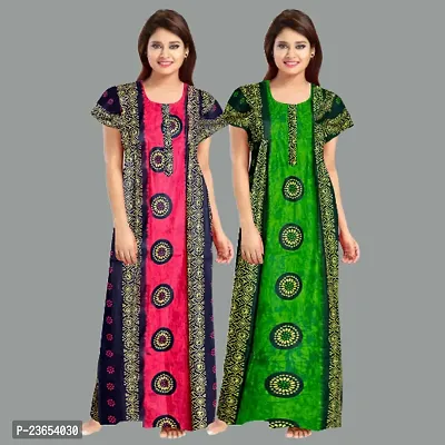 Elegant Cotton Printed Nighty For Women- Pack Of 2-thumb0