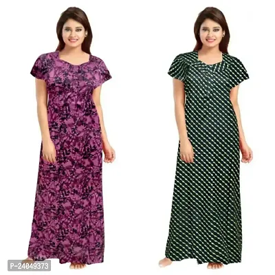 PMK FASHION 100% Cotton Nighty for Women || Long Length Printed Nighty/Maxi/Night Gown/Night Dress/Nightwear Inner  Sleepwear for Women's (Combo Pack of 2)-thumb0