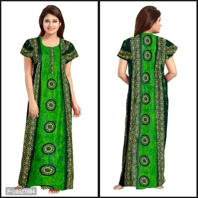 Stylish Green Cotton Blend Printed Nighty For Women