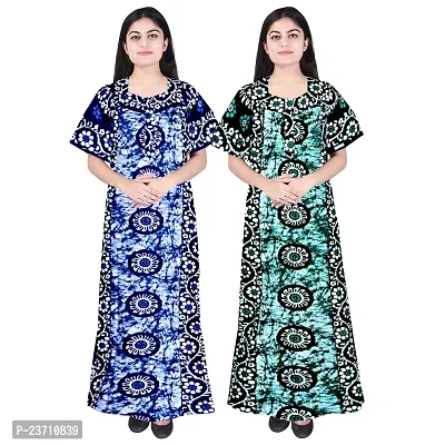 Stylish Multicoloured Cotton Printed Nighty For Women Pack Of 2