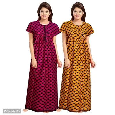 PMK FASHION 100% Cotton Nighty for Women || Long Length Printed Nighty/Maxi/Night Gown/Night Dress/Nightwear Inner  Sleepwear for Women's (Combo Pack of 2)