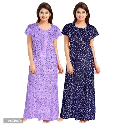 PMK FASHION 100% Cotton Nighty for Women || Long Length Printed Nighty/Maxi/Night Gown/Night Dress/Nightwear Inner  Sleepwear for Women's (Combo Pack of 2)