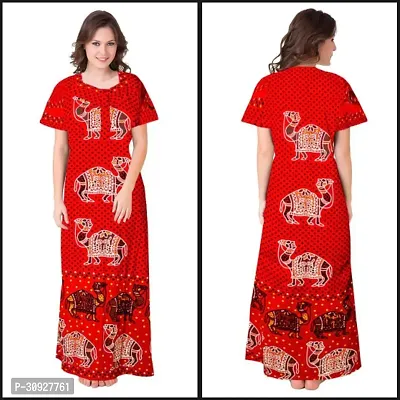 Stylish Red Cotton Blend Printed Nighty For Women