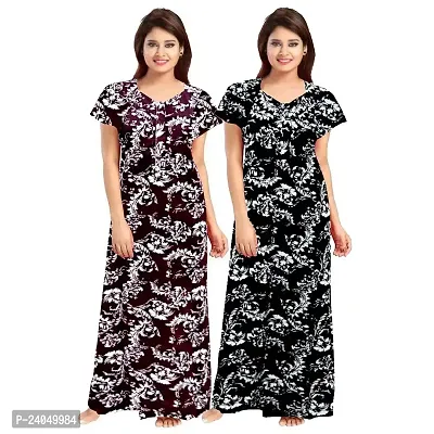 PMK FASHION 100% Cotton Nighty for Women || Long Length Printed Nighty/Maxi/Night Gown/Night Dress/Nightwear Inner  Sleepwear for Women's (Combo Pack of 2)