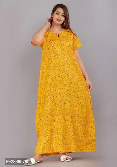 Comfortable Yellow Cotton Nightdress For Women-thumb0