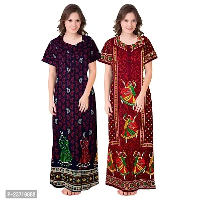 Stylish Multicoloured Cotton Printed Nighty For Women Pack Of 2-thumb0