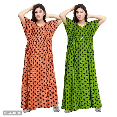 PMK FASHION 100% Cotton Kaftan for Women || Long Length Printed Nighty/Kaftan/Maxi/Night Gown/Night Dress/Nightwear Inner  Sleepwear for Women's (Combo Pack of 2)-thumb0