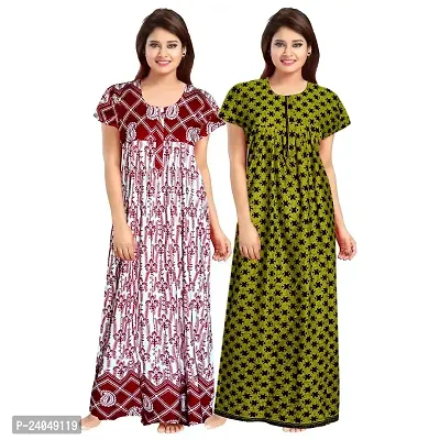 PMK FASHION 100% Cotton Nighty for Women || Long Length Printed Nighty/Maxi/Night Gown/Night Dress/Nightwear Inner  Sleepwear for Women's (Combo Pack of 2)