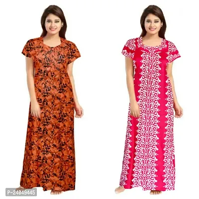 PMK FASHION 100% Cotton Nighty for Women || Long Length Printed Nighty/Maxi/Night Gown/Night Dress/Nightwear Inner  Sleepwear for Women's (Combo Pack of 2)-thumb0