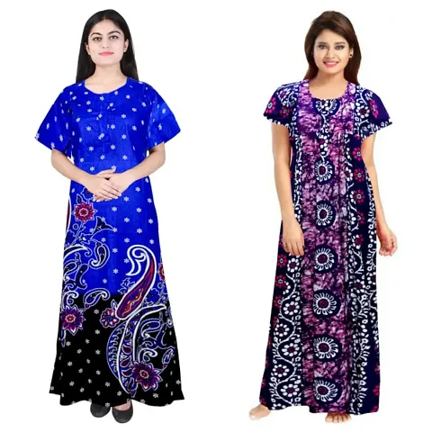 PMK FASHION 100% Nighty for Women || Long Length Nighty/Maxi/Night Gown/Night Dress/Nightwear Inner Sleepwear for Women's (Combo Pack of 2)