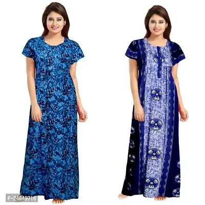 PMK FASHION 100% Cotton Nighty for Women || Long Length Printed Nighty/Maxi/Night Gown/Night Dress/Nightwear Inner  Sleepwear for Women's (Combo Pack of 2)-thumb0