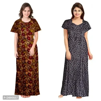 PMK FASHION 100% Cotton Nighty for Women || Long Length Printed Nighty/Maxi/Night Gown/Night Dress/Nightwear Inner  Sleepwear for Women's (Combo Pack of 2)