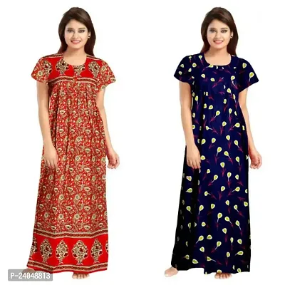 PMK FASHION 100% Cotton Nighty for Women || Long Length Printed Nighty/Maxi/Night Gown/Night Dress/Nightwear Inner  Sleepwear for Women's (Combo Pack of 2)-thumb0