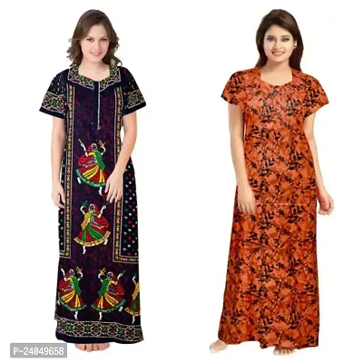 PMK FASHION 100% Cotton Nighty for Women || Long Length Printed Nighty/Maxi/Night Gown/Night Dress/Nightwear Inner  Sleepwear for Women's (Combo Pack of 2)-thumb0