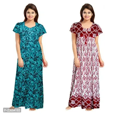 Elegant Cotton Printed Nighty For Women- Pack Of 2-thumb0