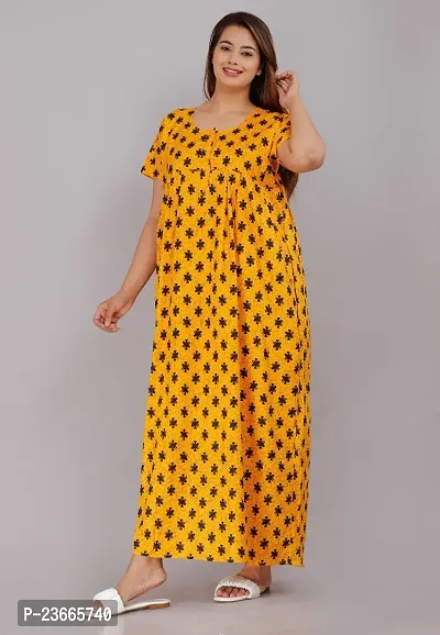 Comfortable Yellow Cotton Nightdress For Women-thumb2