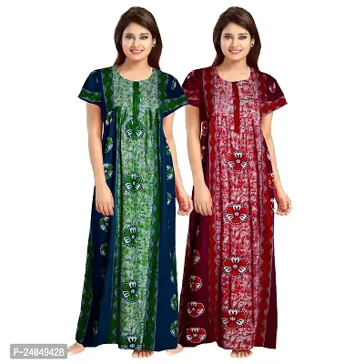 PMK FASHION 100% Cotton Nighty for Women || Long Length Printed Nighty/Maxi/Night Gown/Night Dress/Nightwear Inner  Sleepwear for Women's (Combo Pack of 2)