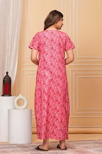 Elegant Red Cotton Printed Nighty For Women-thumb2