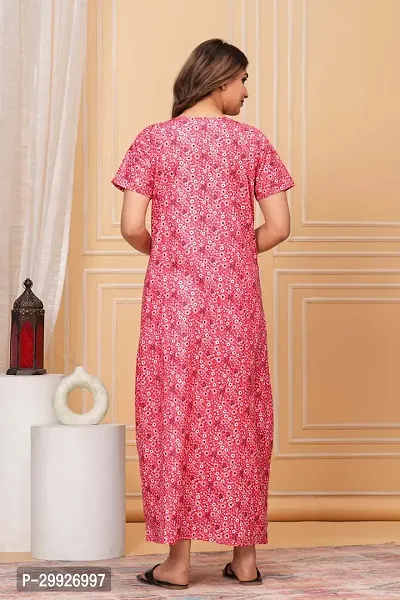 Elegant Red Cotton Printed Nighty For Women-thumb3