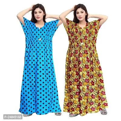 PMK FASHION 100% Cotton Kaftan for Women || Long Length Printed Nighty/Kaftan/Maxi/Night Gown/Night Dress/Nightwear Inner  Sleepwear for Women's (Combo Pack of 2)-thumb0