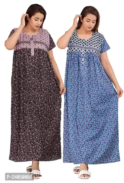 PMK FASHION 100% Cotton Kaftan for Women || Long Length Printed Nighty/Kaftan/Maxi/Night Gown/Night Dress/Nightwear Inner  Sleepwear for Women's (Combo Pack of 2)