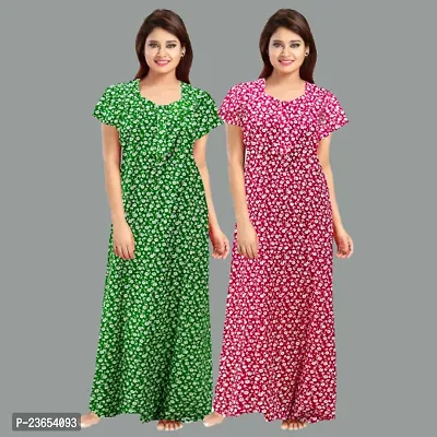 Elegant Cotton Printed Nighty For Women- Pack Of 2