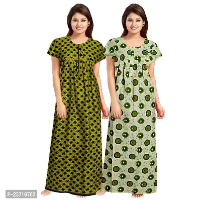 Stylish Multicoloured Cotton Printed Nighty For Women Pack Of 2