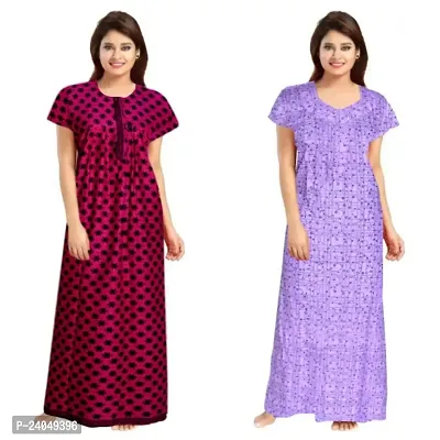 PMK FASHION 100% Cotton Nighty for Women || Long Length Printed Nighty/Maxi/Night Gown/Night Dress/Nightwear Inner  Sleepwear for Women's (Combo Pack of 2)