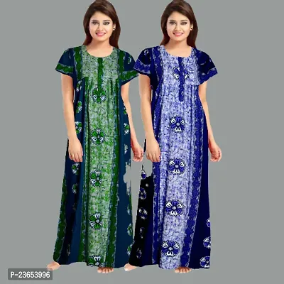 Elegant Cotton Printed Nighty For Women- Pack Of 2