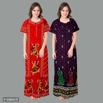 Elegant Cotton Printed Nighty For Women- Pack Of 2-thumb0