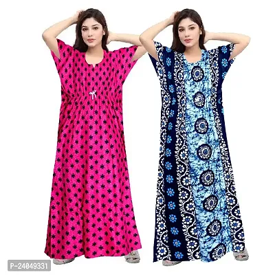 PMK FASHION 100% Cotton Kaftan for Women || Long Length Printed Nighty/Kaftan/Maxi/Night Gown/Night Dress/Nightwear Inner  Sleepwear for Women's (Combo Pack of 2)