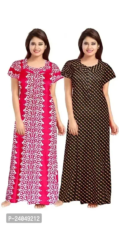 PMK FASHION 100% Cotton Nighty for Women || Long Length Printed Nighty/Maxi/Night Gown/Night Dress/Nightwear Inner  Sleepwear for Women's (Combo Pack of 2)