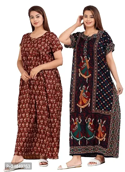 PMK FASHION 100% Cotton Kaftan for Women || Long Length Printed Nighty/Kaftan/Maxi/Night Gown/Night Dress/Nightwear Inner Sleepwear for Women's (Combo Pack of 2)-thumb0