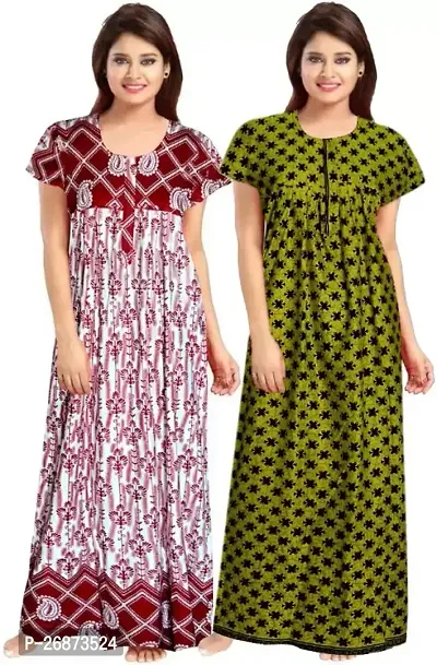 Cotton Printed Nightys For Women Pack Of 2